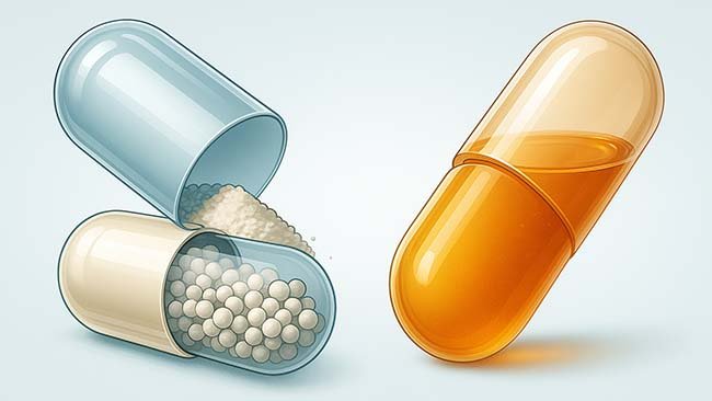 Hard capsules in powder granule liquid form