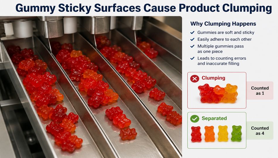 gummy sticky surfaces cause clumping